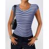 imageZeagoo Womens Tank Tops Ribbed Knit Crew Neck Shirts Cap Sleeve Slim Fitted Ruched Basic TeesFnavy Blue Striped