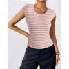 imageZeagoo Womens Tank Tops Ribbed Knit Crew Neck Shirts Cap Sleeve Slim Fitted Ruched Basic TeesFpink Striped