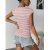 imageZeagoo Womens Tank Tops Ribbed Knit Crew Neck Shirts Cap Sleeve Slim Fitted Ruched Basic TeesFpink Striped