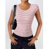 imageZeagoo Womens Tank Tops Ribbed Knit Crew Neck Shirts Cap Sleeve Slim Fitted Ruched Basic TeesFpink Striped