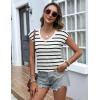 imageZeagoo Womens Tops Cap Sleeve T Shirts V Neck Basic Tees Tops Lightweight Casual Summer Fashion Trendy Outfits Clothes3 Packstripe Blackgreenblack