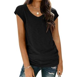 imageZeagoo Womens Tops Cap Sleeve T Shirts V Neck Basic Tees Tops Lightweight Casual Summer Fashion Trendy Outfits Clothes1black
