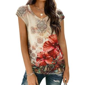 imageZeagoo Womens Tops Cap Sleeve T Shirts V Neck Basic Tees Tops Lightweight Casual Summer Fashion Trendy Outfits Clothes1pa275