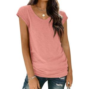 imageZeagoo Womens Tops Cap Sleeve T Shirts V Neck Basic Tees Tops Lightweight Casual Summer Fashion Trendy Outfits Clothes1pink