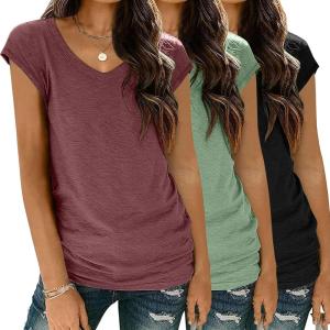 imageZeagoo Womens Tops Cap Sleeve T Shirts V Neck Basic Tees Tops Lightweight Casual Summer Fashion Trendy Outfits Clothes3 Packredgreenblack