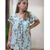 imageHOTOUCH Womens Ruffle Sleeve Tunic Tops Pleated V Neck Loose Fit Short Sleeve Shirts Summer Floral Casual Boho BlousesFlower Cluster Light Green