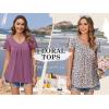 imageHOTOUCH Womens Ruffle Sleeve Tunic Tops Pleated V Neck Loose Fit Short Sleeve Shirts Summer Floral Casual Boho BlousesPurple Red