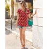 imageHOTOUCH Womens Ruffle Sleeve Tunic Tops Pleated V Neck Loose Fit Short Sleeve Shirts Summer Floral Casual Boho BlousesRed