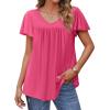imageHOTOUCH Womens Ruffle Sleeve Tunic Tops Pleated V Neck Loose Fit Short Sleeve Shirts Summer Floral Casual Boho BlousesRose Red