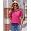 imageZeagoo Womens Short Sleeve Tops Floral Boho Shirts Pleated Crewneck Summer Outfit Puff Sleeve Blouses Casual TunicS Rose Pink