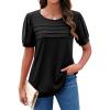 imageZeagoo Womens Short Sleeve Tops Floral Boho Shirts Pleated Crewneck Summer Outfit Puff Sleeve Blouses Casual TunicS Black