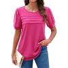 imageZeagoo Womens Short Sleeve Tops Floral Boho Shirts Pleated Crewneck Summer Outfit Puff Sleeve Blouses Casual TunicS Rose Pink