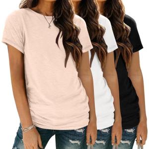 imageWomens 3 Pack T Shirts Basic Short Sleeve Tees Crewneck Fashion Tops LooseCreamwhiteblack