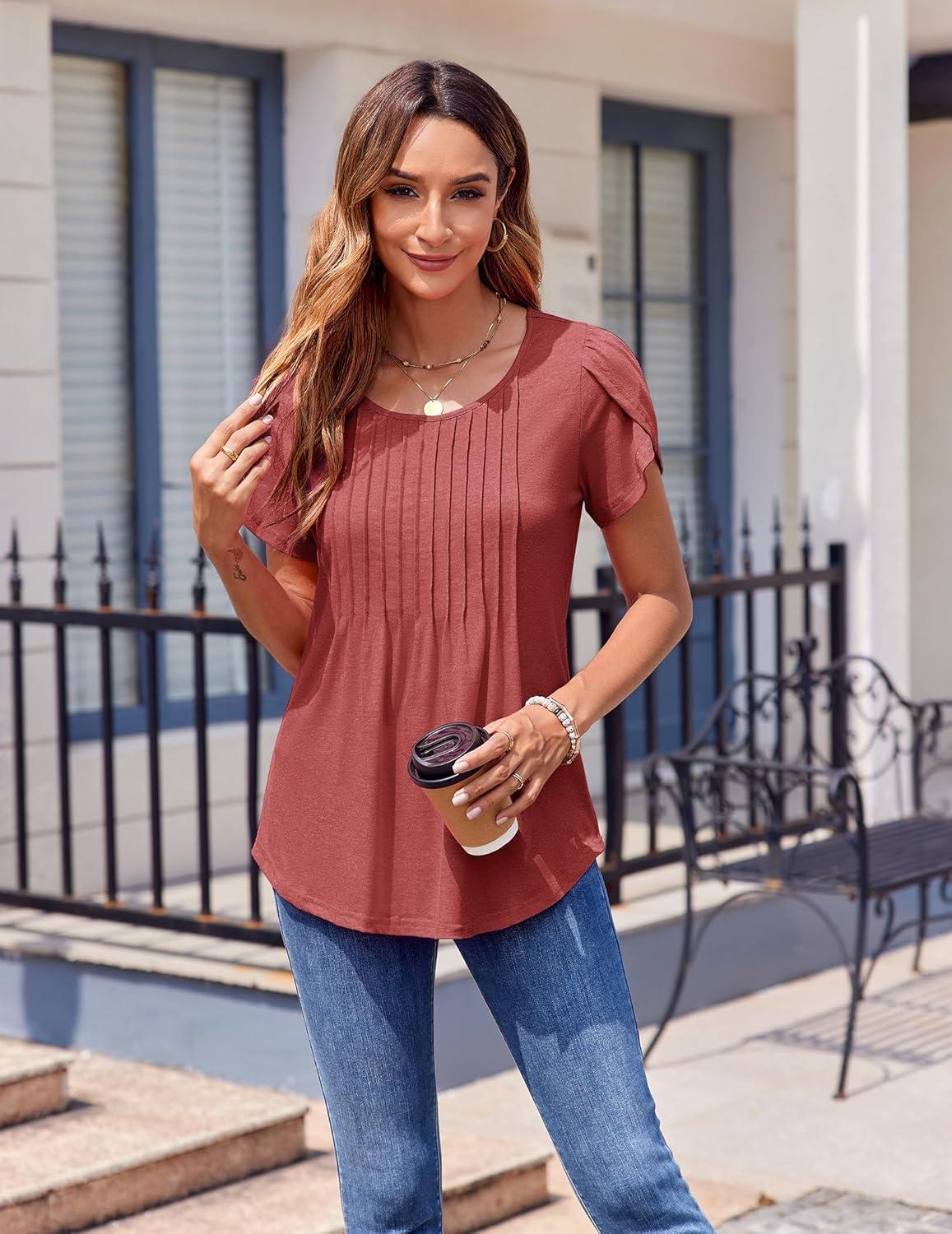 Tops | Pleated Cape Sleeve Plunge Neck Top-844975