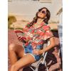 imageHOTOUCH Hawaiian Shirts for Women Summer Cool Hawaii Floral Tropic Print Blouses Beach Short Sleeve Button Up TopsOrange Hawaii