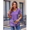 imageZeagoo Womens Tops Petal Short Sleeve Summer Casual Crew Neck Shirts Floral Solid Blouse Pleated TunicsBf97