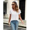 imageZeagoo Womens Tops Petal Short Sleeve Summer Casual Crew Neck Shirts Floral Solid Blouse Pleated TunicsWhite