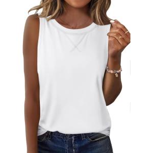 imageZeagoo Womens Tank Tops Crew Neck Sleeveless Tops Floral Solid Summer Shirts Casual Loose Flowy Tunic BlousesAwhite