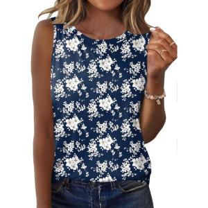 imageZeagoo Womens Tank Tops Crew Neck Sleeveless Tops Floral Solid Summer Shirts Casual Loose Flowy Tunic BlousesBf126
