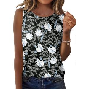 imageZeagoo Womens Tank Tops Crew Neck Sleeveless Tops Floral Solid Summer Shirts Casual Loose Flowy Tunic BlousesDh46