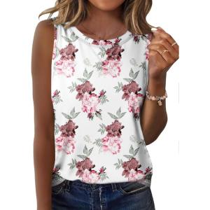 imageZeagoo Womens Tank Tops Crew Neck Sleeveless Tops Floral Solid Summer Shirts Casual Loose Flowy Tunic BlousesDh47