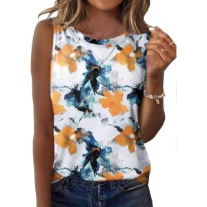 imageZeagoo Womens Tank Tops Crew Neck Sleeveless Tops Floral Solid Summer Shirts Casual Loose Flowy Tunic BlousesDh637