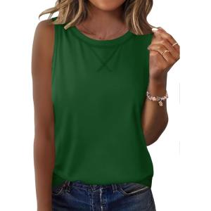 imageZeagoo Womens Tank Tops Crew Neck Sleeveless Tops Floral Solid Summer Shirts Casual Loose Flowy Tunic BlousesGreen