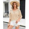 imageZeagoo Womens Summer Crochet Off The Shoulder Hollow Out Knit Tops 2025 V Neck 34 Sleeve Sweater TopApricot