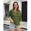 imageZeagoo Womens Summer Crochet Off The Shoulder Hollow Out Knit Tops 2025 V Neck 34 Sleeve Sweater TopArmy Green