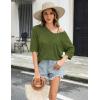 imageZeagoo Womens Summer Crochet Off The Shoulder Hollow Out Knit Tops 2025 V Neck 34 Sleeve Sweater TopArmy Green