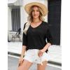 imageZeagoo Womens Summer Crochet Off The Shoulder Hollow Out Knit Tops 2025 V Neck 34 Sleeve Sweater TopBlack