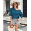 imageZeagoo Womens Summer Crochet Off The Shoulder Hollow Out Knit Tops 2025 V Neck 34 Sleeve Sweater TopCyan