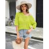 imageZeagoo Womens Summer Crochet Off The Shoulder Hollow Out Knit Tops 2025 V Neck 34 Sleeve Sweater TopGreen
