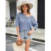 imageZeagoo Womens Summer Crochet Off The Shoulder Hollow Out Knit Tops 2025 V Neck 34 Sleeve Sweater TopLight Blue