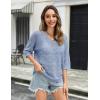 imageZeagoo Womens Summer Crochet Off The Shoulder Hollow Out Knit Tops 2025 V Neck 34 Sleeve Sweater TopLight Blue