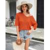 imageZeagoo Womens Summer Crochet Off The Shoulder Hollow Out Knit Tops 2025 V Neck 34 Sleeve Sweater TopOrange