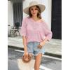 imageZeagoo Womens Summer Crochet Off The Shoulder Hollow Out Knit Tops 2025 V Neck 34 Sleeve Sweater TopPink