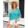 imageZeagoo Womens Summer Crochet Off The Shoulder Hollow Out Knit Tops 2025 V Neck 34 Sleeve Sweater TopTeal