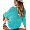 imageZeagoo Womens Summer Crochet Off The Shoulder Hollow Out Knit Tops 2025 V Neck 34 Sleeve Sweater TopTeal