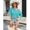 imageZeagoo Womens Summer Crochet Off The Shoulder Hollow Out Knit Tops 2025 V Neck 34 Sleeve Sweater TopTeal