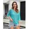 imageZeagoo Womens Summer Crochet Off The Shoulder Hollow Out Knit Tops 2025 V Neck 34 Sleeve Sweater TopTeal
