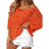 imageZeagoo Womens Summer Crochet Off The Shoulder Hollow Out Knit Tops 2025 V Neck 34 Sleeve Sweater TopOrange