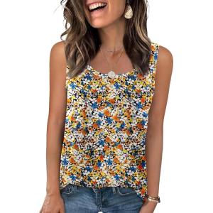 imageZeagoo Womens Loose Fit Tank Tops Summer Scoop Neck Tops Casual Flowy Sleeveless Tunic Shirts 2025Floral Yellow