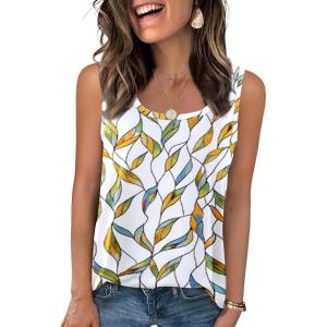imageZeagoo Womens Loose Fit Tank Tops Summer Scoop Neck Tops Casual Flowy Sleeveless Tunic Shirts 2025White Leaf