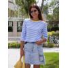 imageZeagoo Womens Casual 34 Sleeve TShirts Round Neck Cute Tunic Tops Basic Tees Blouses Business Work Tee TopBlue Stripe