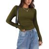imageZeagoo Womens Long Sleeve Stretch Crewneck Ribbed TShirt Slim Fit Casual Basic Tops SXXLArmy Green