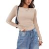 imageZeagoo Womens Long Sleeve Stretch Crewneck Ribbed TShirt Slim Fit Casual Basic Tops SXXLBeige