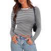 imageZeagoo Womens Long Sleeve Stretch Crewneck Ribbed TShirt Slim Fit Casual Basic Tops SXXLBlack Stripe
