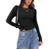 imageZeagoo Womens Long Sleeve Stretch Crewneck Ribbed TShirt Slim Fit Casual Basic Tops SXXLBlackgreyblack Stripe