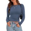 imageZeagoo Womens Long Sleeve Stretch Crewneck Ribbed TShirt Slim Fit Casual Basic Tops SXXLBlackgreydark Blue